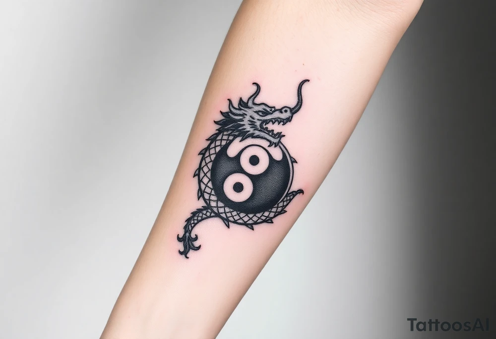 chinese dragon and ying and yang reference, add a band around the forearm tattoo idea