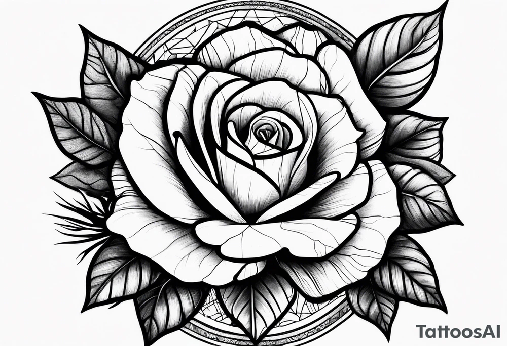 wilderness with roses as sun tattoo idea
