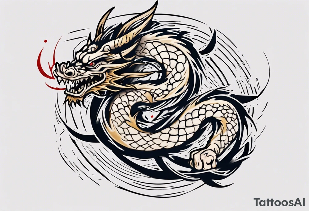 Powerful tattoo writing Jiu-Jitsu with Strong shadows and lines and dragon around for arm tattoo tattoo idea