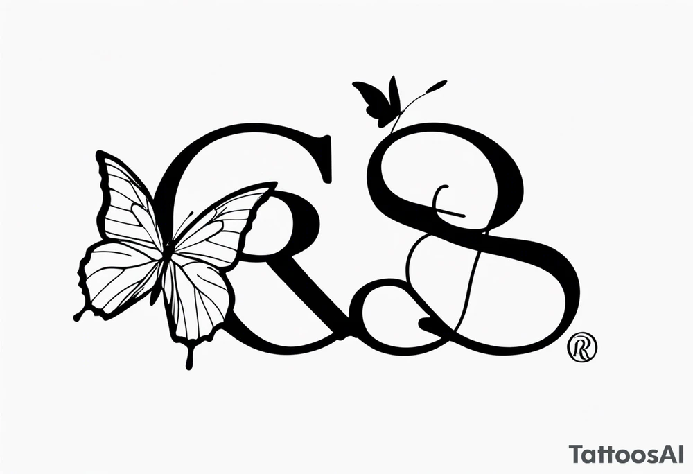 The initials R and S with a small butterfly on the S tattoo idea