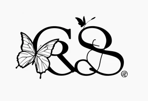 The initials R and S with a small butterfly on the S tattoo idea