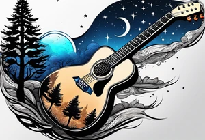 guitar made out of trees and a night sky tattoo idea