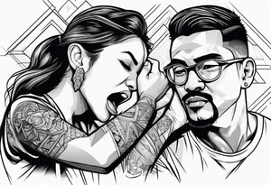 parents fighting, kid in conner covering ear tattoo idea