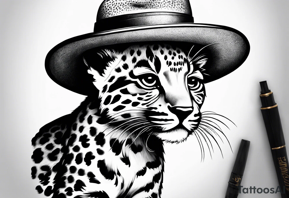 baby leopard walking with a hat tattoo idea