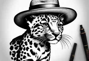 baby leopard walking with a hat tattoo idea