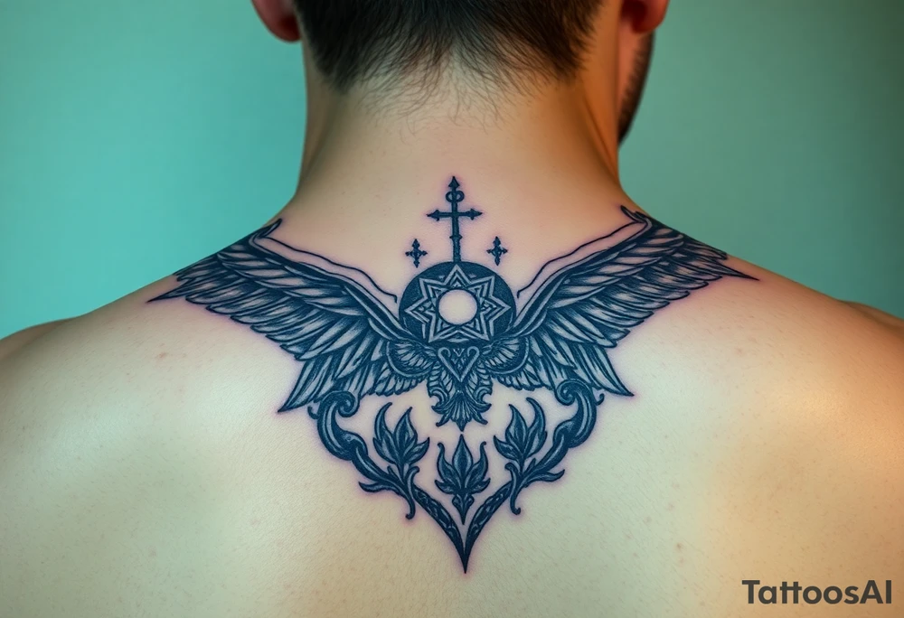 Black onk with small details tattoo idea