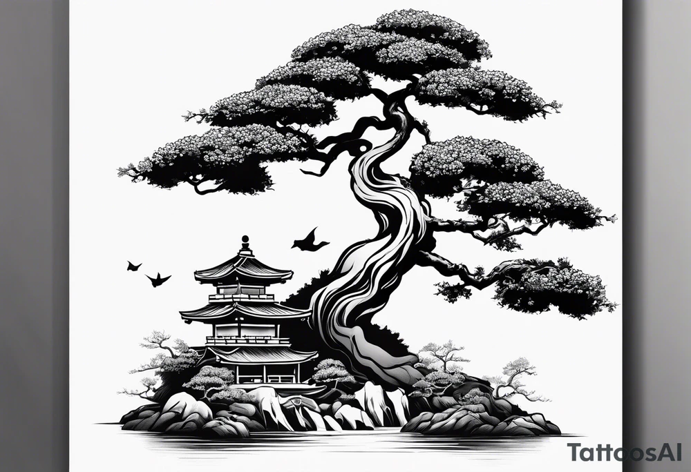 samurai and bonsai tree in japan tattoo idea