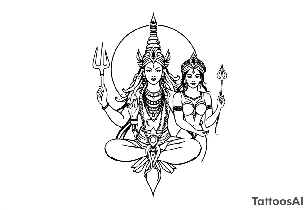 Lord Shiva, Godess Kali, Godess Lilith Together with the moon in the background tattoo idea