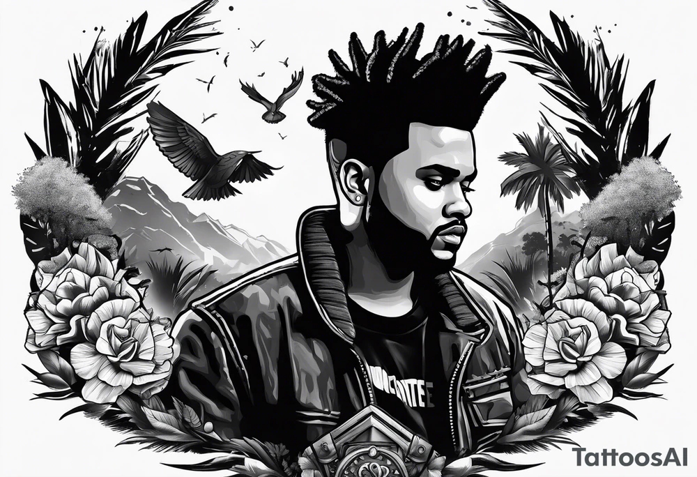 The weeknd with fortnite themed style tattoo idea