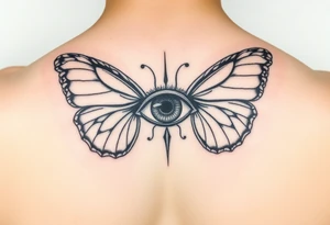 Throat tattoo eye with butterfly wings around it tattoo idea