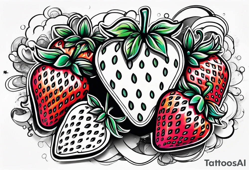 One Strawberry in a graffiti very surreal style tattoo idea