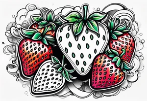 One Strawberry in a graffiti very surreal style tattoo idea