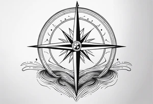 Compass with wAVES on mid back female elongated tattoo idea
