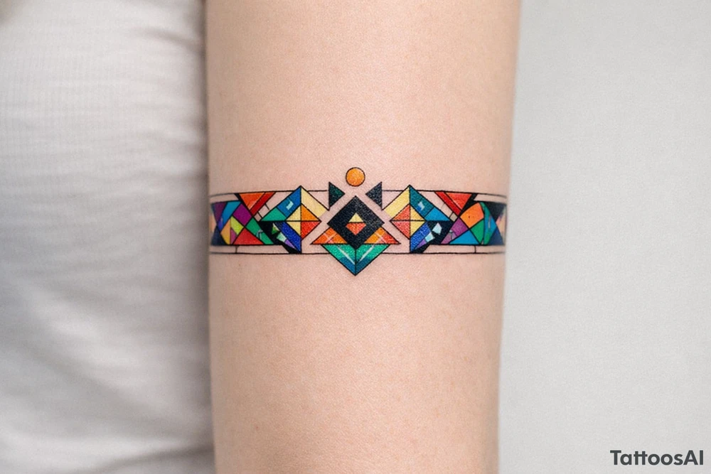 armband, abstract, geometric, full of color tattoo idea