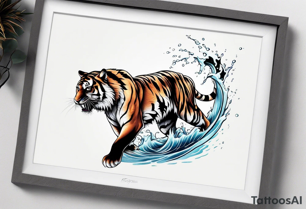 minimalist tiger splashing paw into water tattoo idea