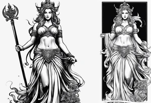 Nemesis, the goddess of justice, standing with sword and scale tattoo idea