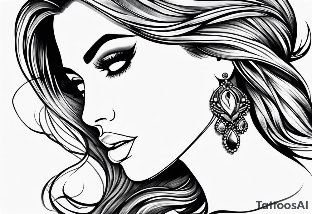 simple american traditional side profile pretty woman tattoo idea