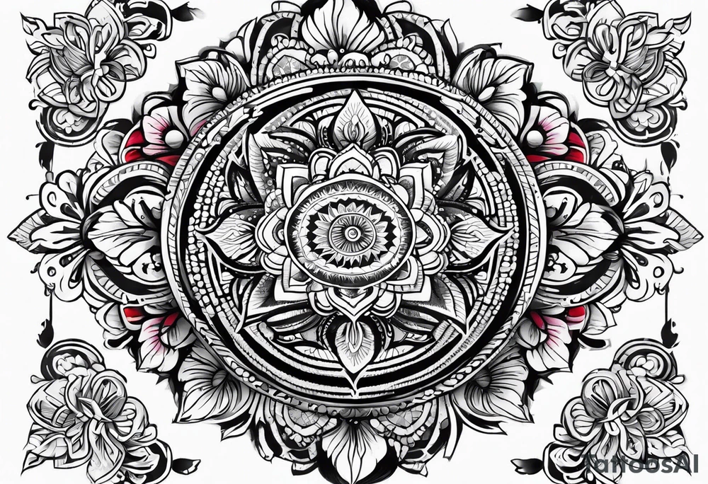 Mandala tattoo that incorporates music tattoo idea
