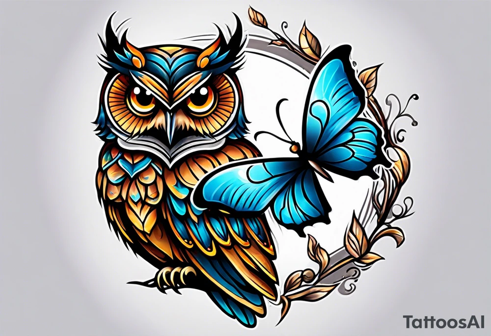 Owl and butterfly tattoo idea