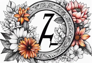 The number seven surrounded by colorful flowers tattoo idea