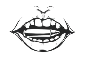 A set of lips snarling with 50cal round between teeth tattoo idea