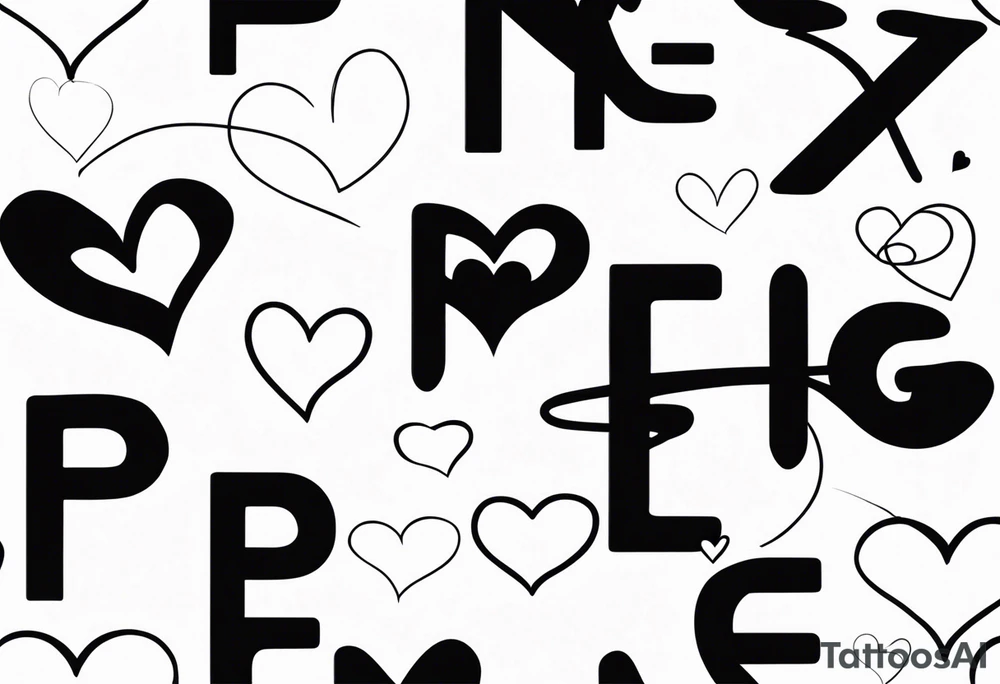The name Paige with fine line hearts drawn with a welding tip tattoo idea