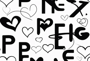 The name Paige with fine line hearts drawn with a welding tip tattoo idea