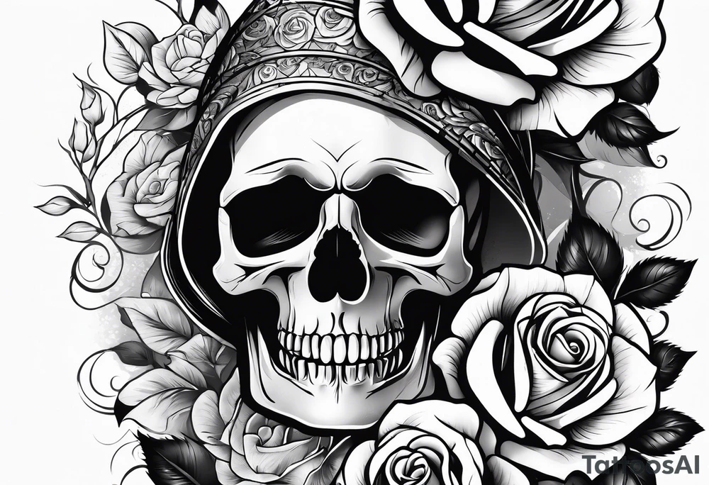 skull and roses tattoo idea