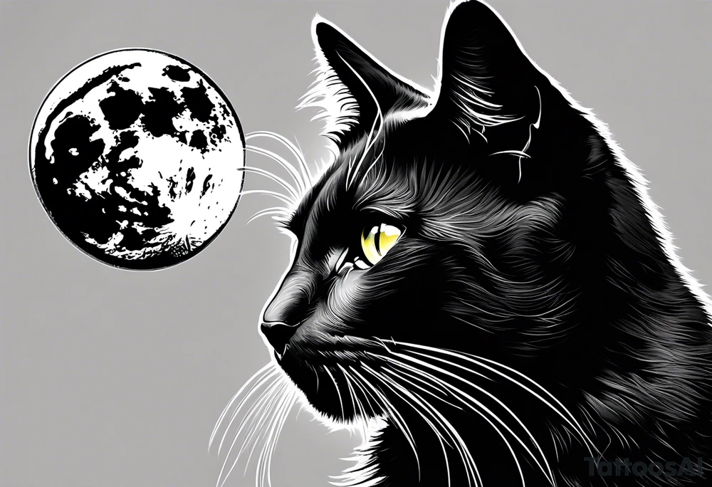 Photo realistic black cat head only facing forward add moon tattoo idea Photo realistic black cat head only facing forward add moon tattoo idea