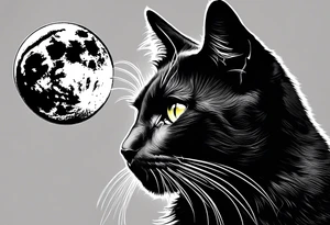 Photo realistic black cat head only facing forward add moon tattoo idea