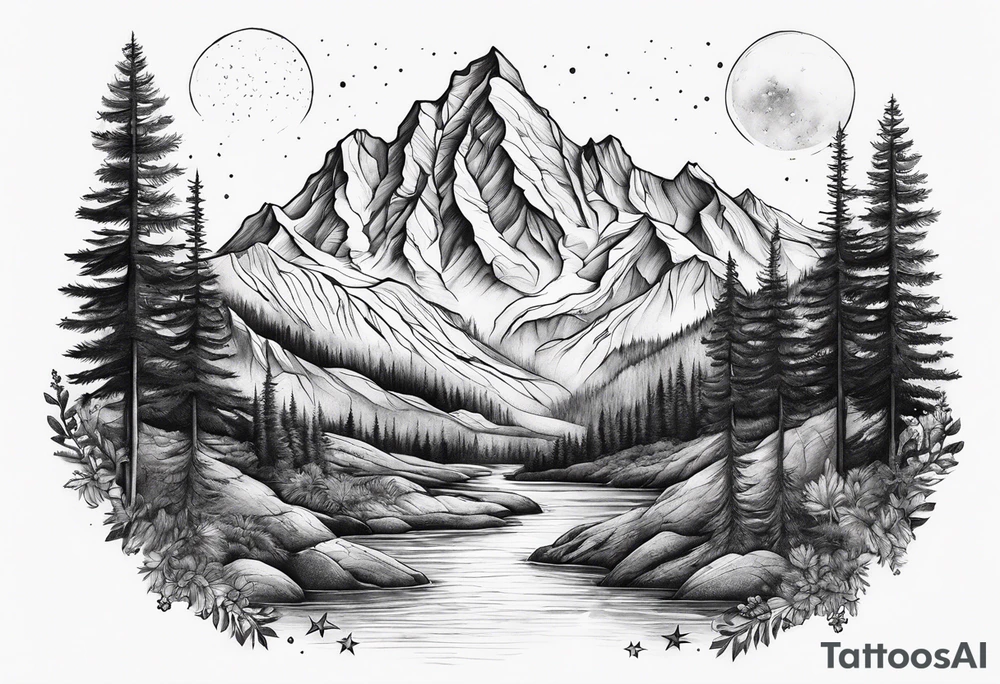 mountains, nature, stars, cross, waterfall, water tattoo idea mountains, nature, stars, cross, waterfall, water tattoo idea
