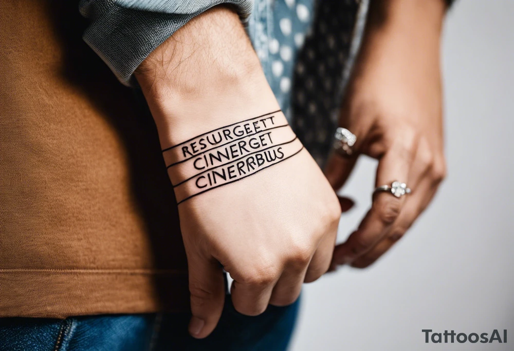 tattoo on a wrist saying "resurget cineribus". no other design except for the words tattoo idea