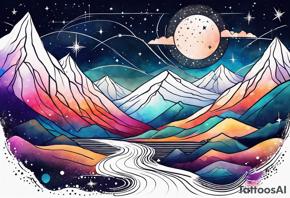 Simple constellation lines over mountain range tattoo idea