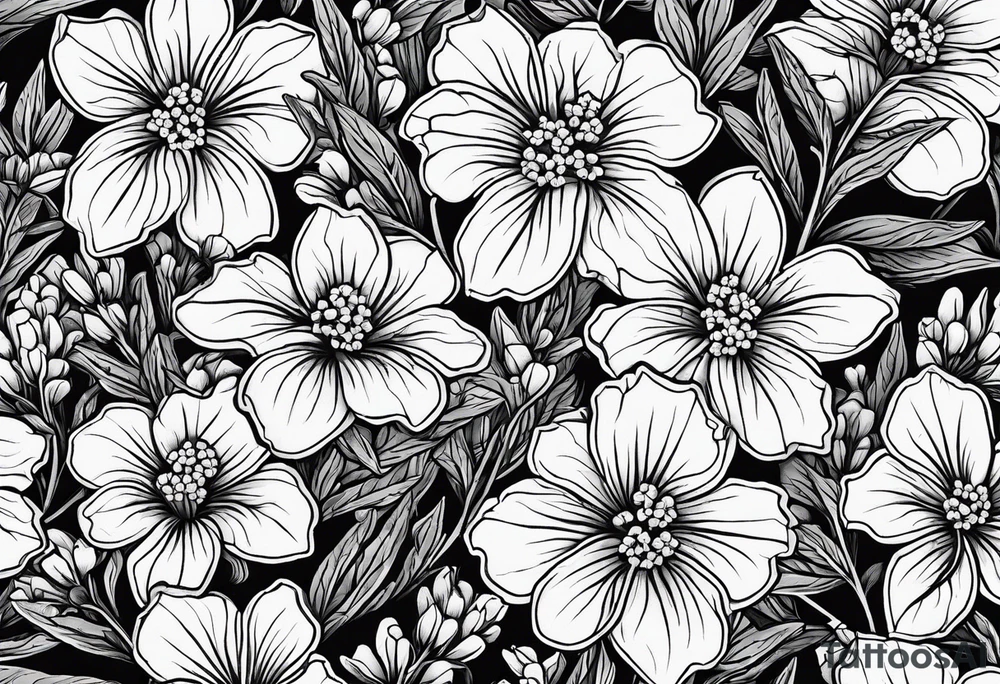 Generate a picture of Vervain (Verbena) flowers with small leaves around them. tattoo idea