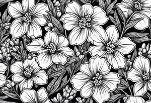 Generate a picture of Vervain (Verbena) flowers with small leaves around them. tattoo idea