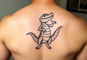 cartoon Mardi gras alligator standing up and dancing tattoo idea