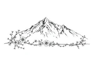 An elongated mountain range with vines and flowers mixed in tattoo idea