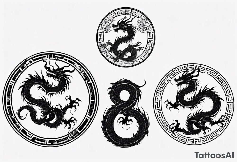 Chinese dragon in a circular shape with "02.03" written on its skin tattoo idea
