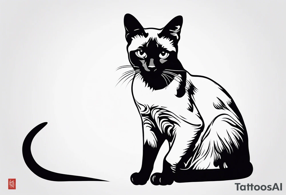 Create a delicate silhouette tattoo of a sitting Siamese cat, emphasizing its elegant posture and distinctive features tattoo idea