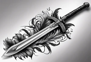 longsword with feathers alongside attached at base that span the length of the sword tattoo idea