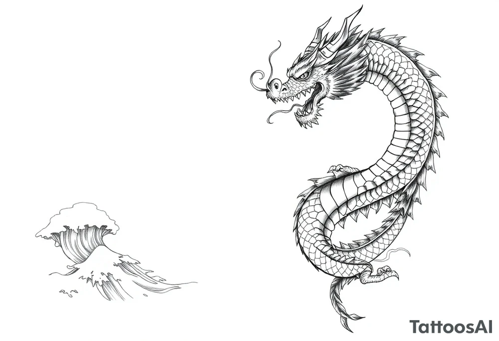 The ocean for the left side. The dragon with sumie style for the right side. That dragon goes up tattoo idea