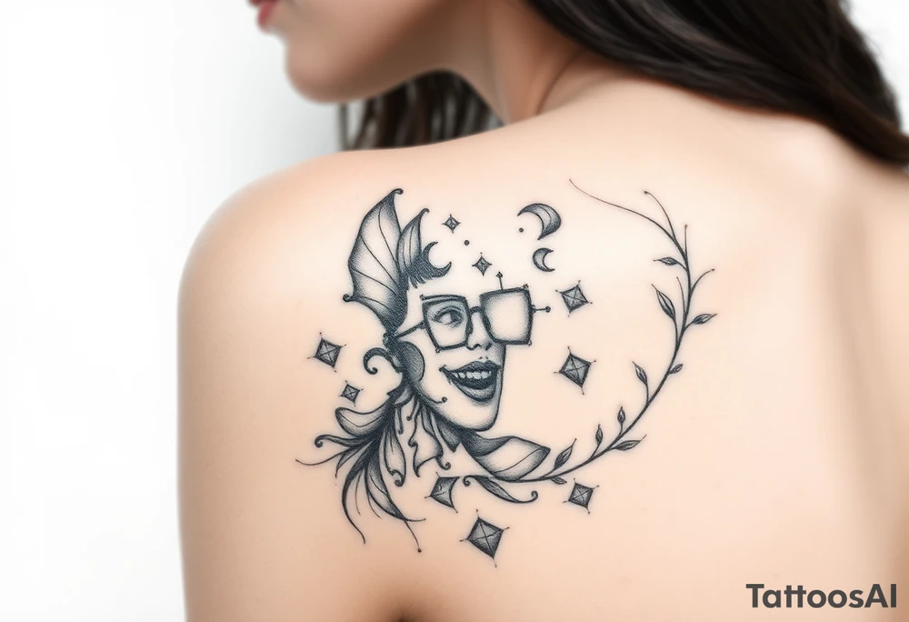 Can you design me a tattoo that represents a woman whose life has been shattered by broken trust, infidelitty, and alcoholism. But everyday she’s working at putting the pieces back together and is held together by her son, and hope for the future tattoo idea