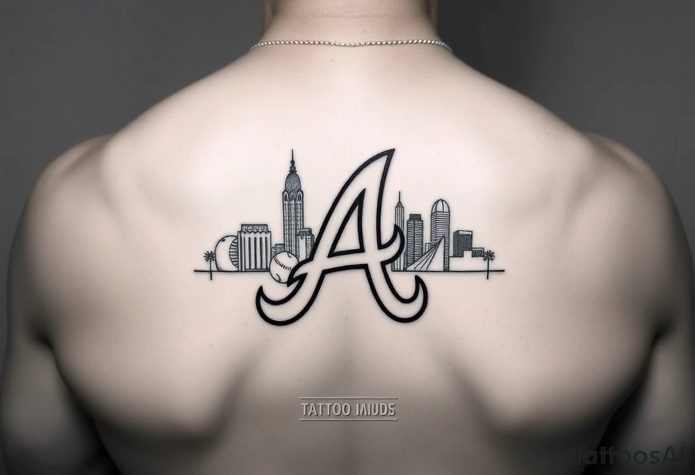 A piece of the Atlanta skyline in the back of the Atlanta Braves letter logo “A” tattoo idea