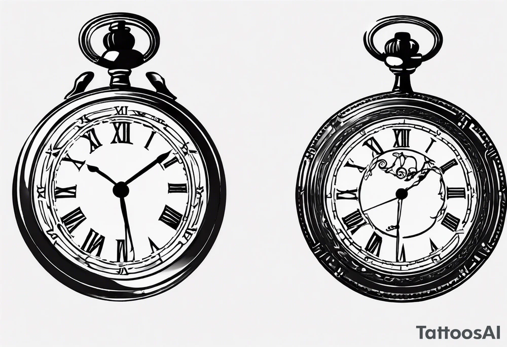 Pocket watch with chain, Roman numerals, date in Roman numerals inside timepiece, classic, elegant, traditional tattoo idea Pocket watch with chain, Roman numerals, date in Roman numerals inside timepiece, classic, elegant, traditional tattoo idea