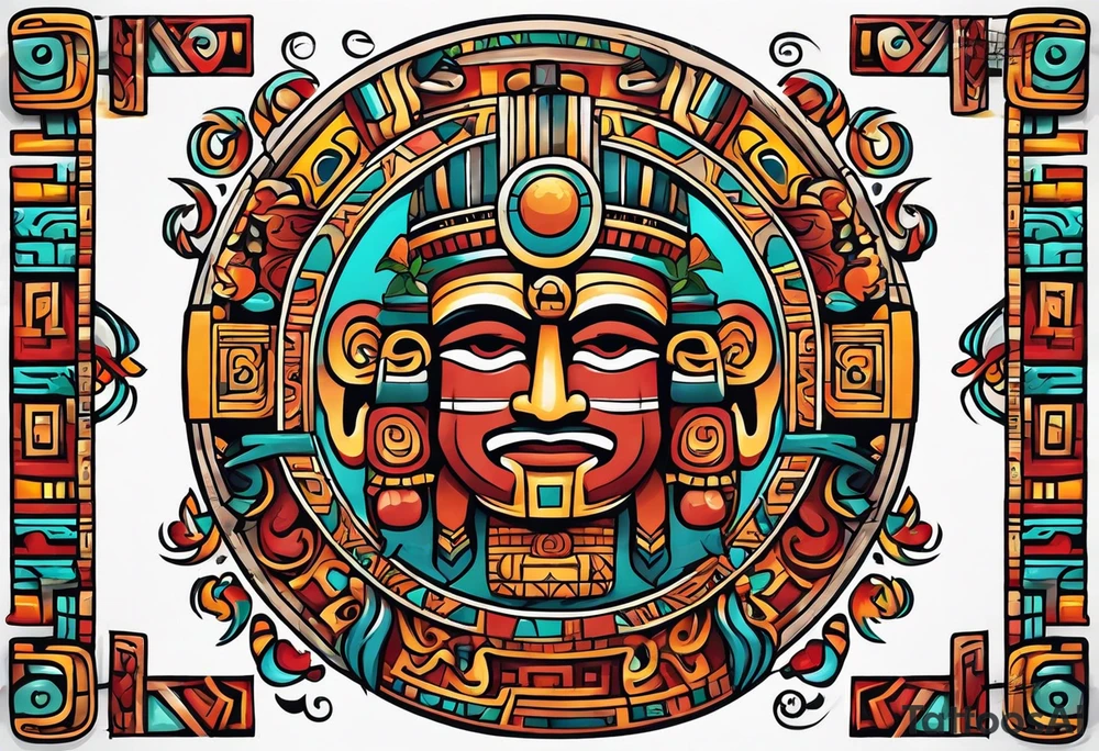 Colorful simple Mayan hieroglyph tattoo idea