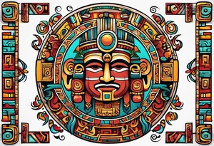 Colorful simple Mayan hieroglyph tattoo idea