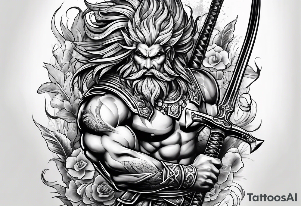Triton with three spears tattoo idea