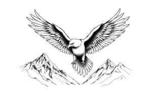 majestic eagle spreading wings against mountain peaks tattoo idea
