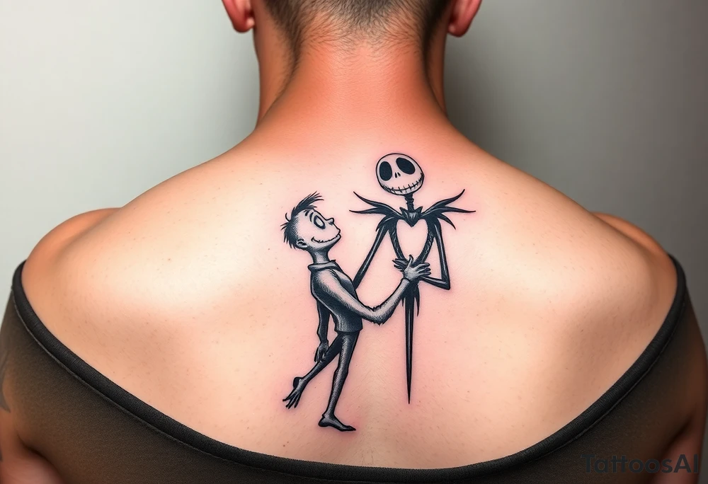 Spooky christmas arm tattoo with the grinch and jack skellington tattoo idea