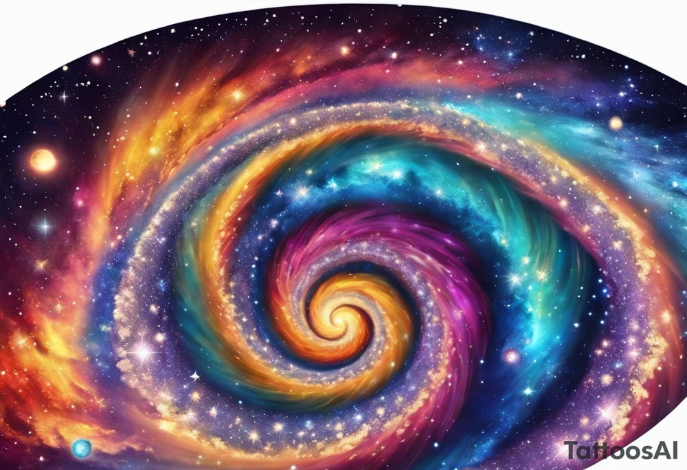 I want a spiral nebula space galaxy tattoo that's colorful and bright and cute and is nice to look at I don't want a traditional circle I want it like the ones thay look like an s shape and this tattoo will be on my left buttcheek and light colors tattoo idea